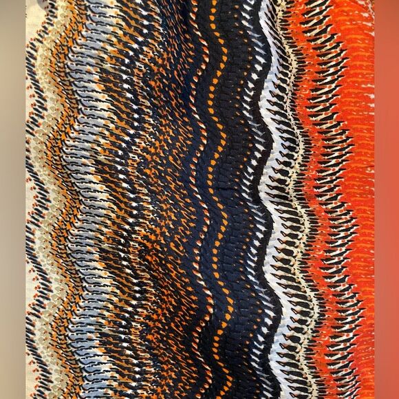 Fashion Fuse Boho Keyhole Flowy Long Sleeve Blouse Orange‎ Navy Size 1X - Picture 3 of 8